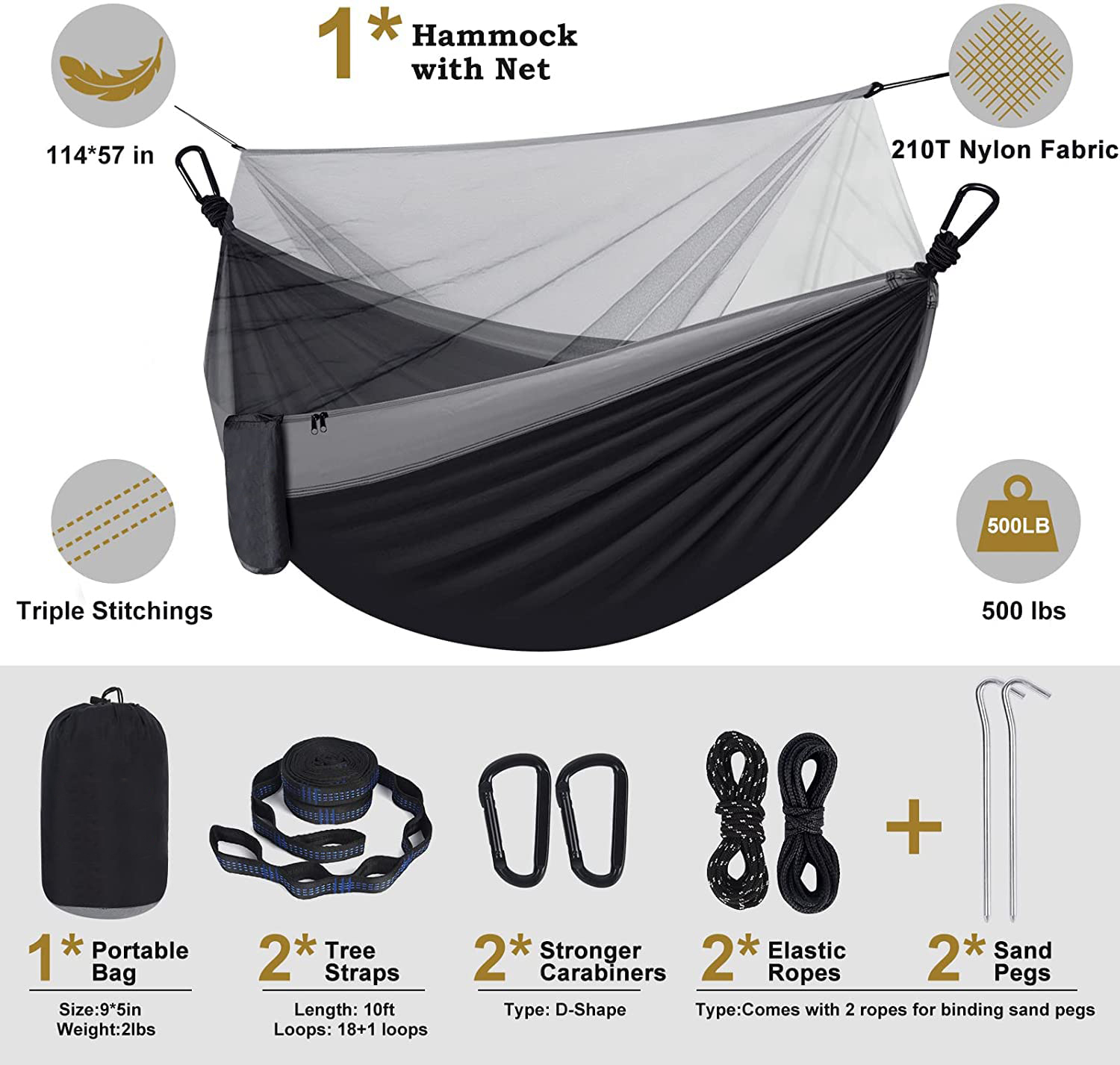 Ultralight Camping Hammock With Bug Net For Sleeping