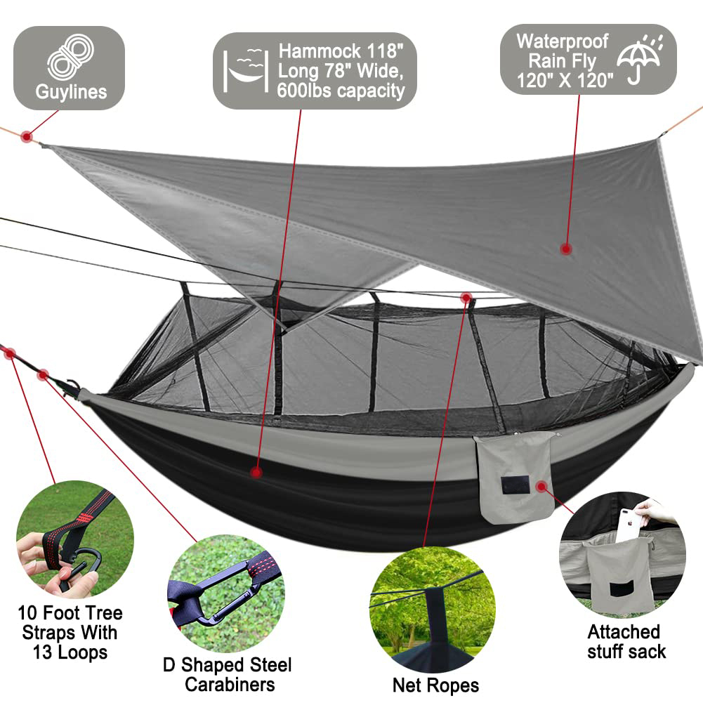 Compact Camping Hammock With Bug Net For Single