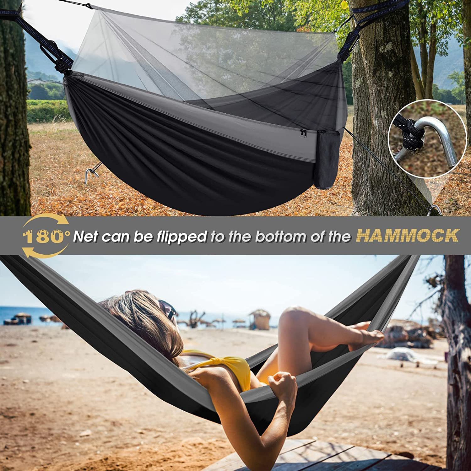 Ultralight Camping Hammock With Bug Net For Sleeping