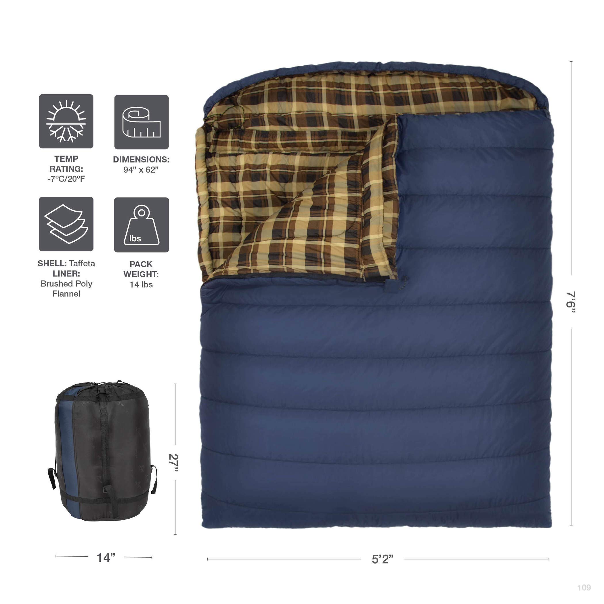 210T Nylon Mammoth Double Sleeping Bag for -7℃-10℃